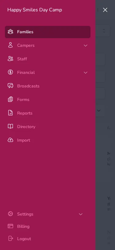 The mobile sidebar slide-out panel