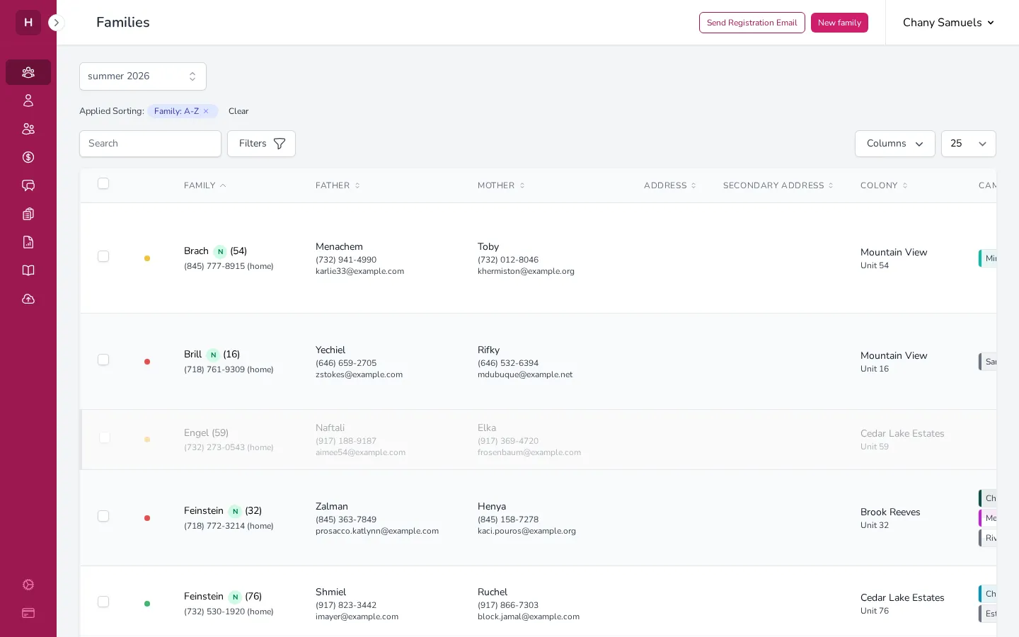 Campflow with the sidebar collapsed to icon-only view